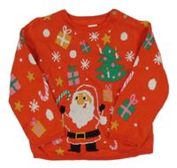 Červený sveter so Santou a obrázkami zn. H&M