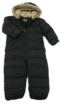 Černá šusťáková zimní kombinéza s kapucí s kožešinou Next