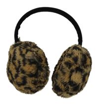 Hnědo-černé kožešinové klapky na uši s leopardím vzorem 