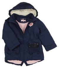Tmavomodrá šusťáková zimní bunda se srdíčkem a kapucí Kiki&Koko