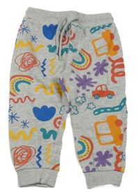 Šedo-barevné tepláky s obrázky 