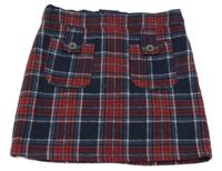 Tmavomodro-červeno-biela kockovaná vlnená sukňa Next