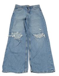 Modré široké rifle s dírami na kolenou Denim Co.