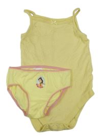 2set - Žlto-biele bodkovaná é body + nohavičky s princeznou