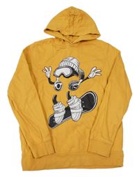 Hořčicová mikina se snowboarďákem a kapucí C&A