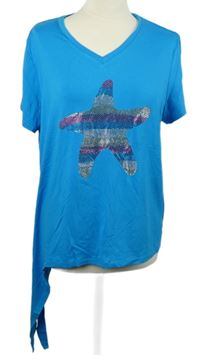 Dámské modré tričko s hvězdičkou z kamínků 