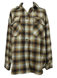Dámská hnědo-zeleno-béžová kostkovaná flanelová košilová bunda Primark 
