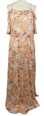 Dámske ružové kvetované dlhé šaty s volnými rameny TU