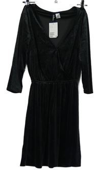 Nové - Dámské černé sametové šaty H&M