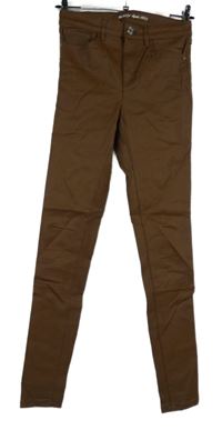 Dámske hnedé koženkové skinny nohavice Orsay