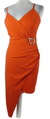 Nové - Dámske tehlově červené asymetrické šaty so sponou AX