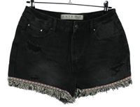 Dámské černé riflové kraťasy s třásněmi a dírami Denim 