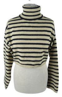 Dámský béžovo-černý pruhovaný crop svetr s rolákem Bershka 