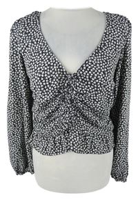 Dámská černo-bílá kytičkvoaná crop halenka se stahováním H&M