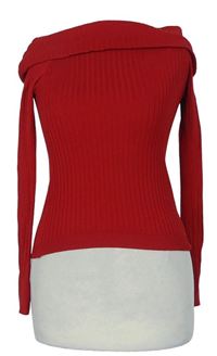 Dámsky červený rebrovaný sveter s komínovým golierom H&M