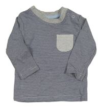 Tmavomodro-bílé pruhované triko s kapsou George