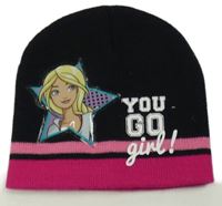 ČErno-růžová čepice s dívkou 