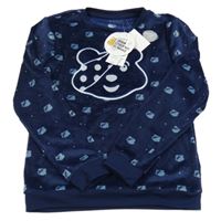 Nové - Tmavomodrá vzorovaná plyšová mikina s medvídkem Pudsey George