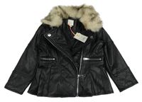 Nové - Černý koženkový křivák s kožešinou River Island