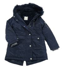 Tmavomodrý šusťákový zimní kabát a kapucí M&S