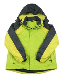 Neonově zeleno-žluto-tmavomodrá šusťáková lyžařská bunda s kapucí Crivit