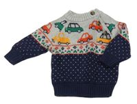 Sivo-tmavomodrý sveter s autami Next