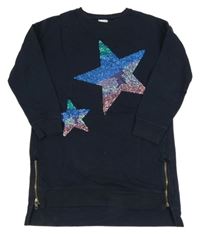 Tmavomodré teplákové šaty s hvězdičkami z flitrů Next