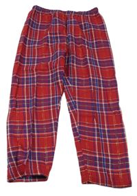 Tmavočerveno-modro-zlaté kostkované pyžamové kalhoty