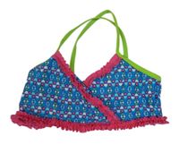 Modro-růžovo-zelený vzorovaný horní díl plavek