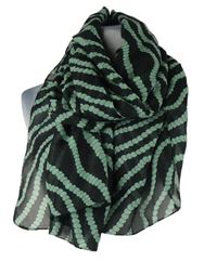 Dámský černo-zelený vzorovaný šifonový šátek