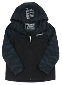 Tmavozeleno-černá softshellová bunda se vzorem a kapucí C&A