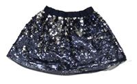 Tmavomodro-strieborná flitrová sukňa H&M