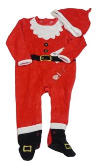 Nové - Červený sametový overal + čepice - Santa Dunnes stores