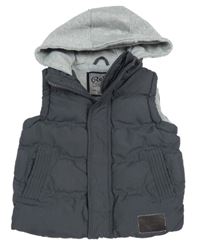 Antracitová šusťáková zateplená vesta s kapucí Rebel