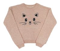 Svetloružový melírovaný crop sveter s mačkou C&A
