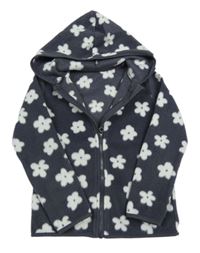 Tmavosivá fleecová prepínaci mikina s kvietkami a kapucňou George