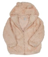 Svetloružová chlpatá podšitá bunda s kapucňou Primark