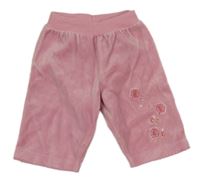 Svetloružové zamatové nohavice s kvietkami