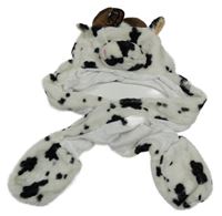 Nové - Bílo-černá vzorovaná čepice se šálou - kráva