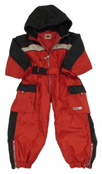 Černo-červená šusťáková zimní kombinéza s kapucí 