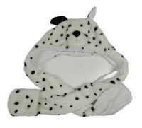 Bílá chlupatá puntíkatá čepice se šálou - dalmatin