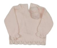 Svetloružový sveter s bambulkami