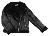 Černý zateplený koženkový křivák Primark