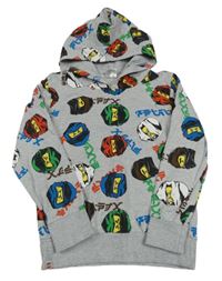 Šedá melírovaná mikina s lego NINJAGO a kapucí LEGO