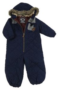 Tmavomodro-melírovaná šušťáková zimná kombinéza s erbem a kapucňou Next