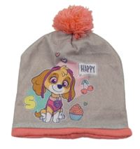 Pudrovo-korálová fleecová čapica so Skye a brmbolcom Nickelodeon