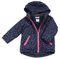 Tmavomodrá šusťáková zimní bunda se srdíčky a kapucí H&M