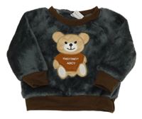Tmavosivá chlpatá mikina s medvedíkom