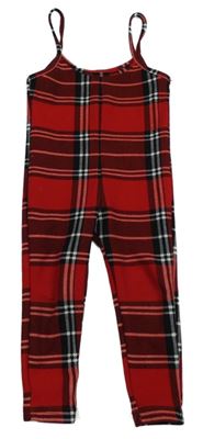 Červeno-čierny kockovaný nohavicový overal Shein