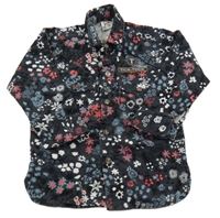 Antracitová květovaná manšestrová košile